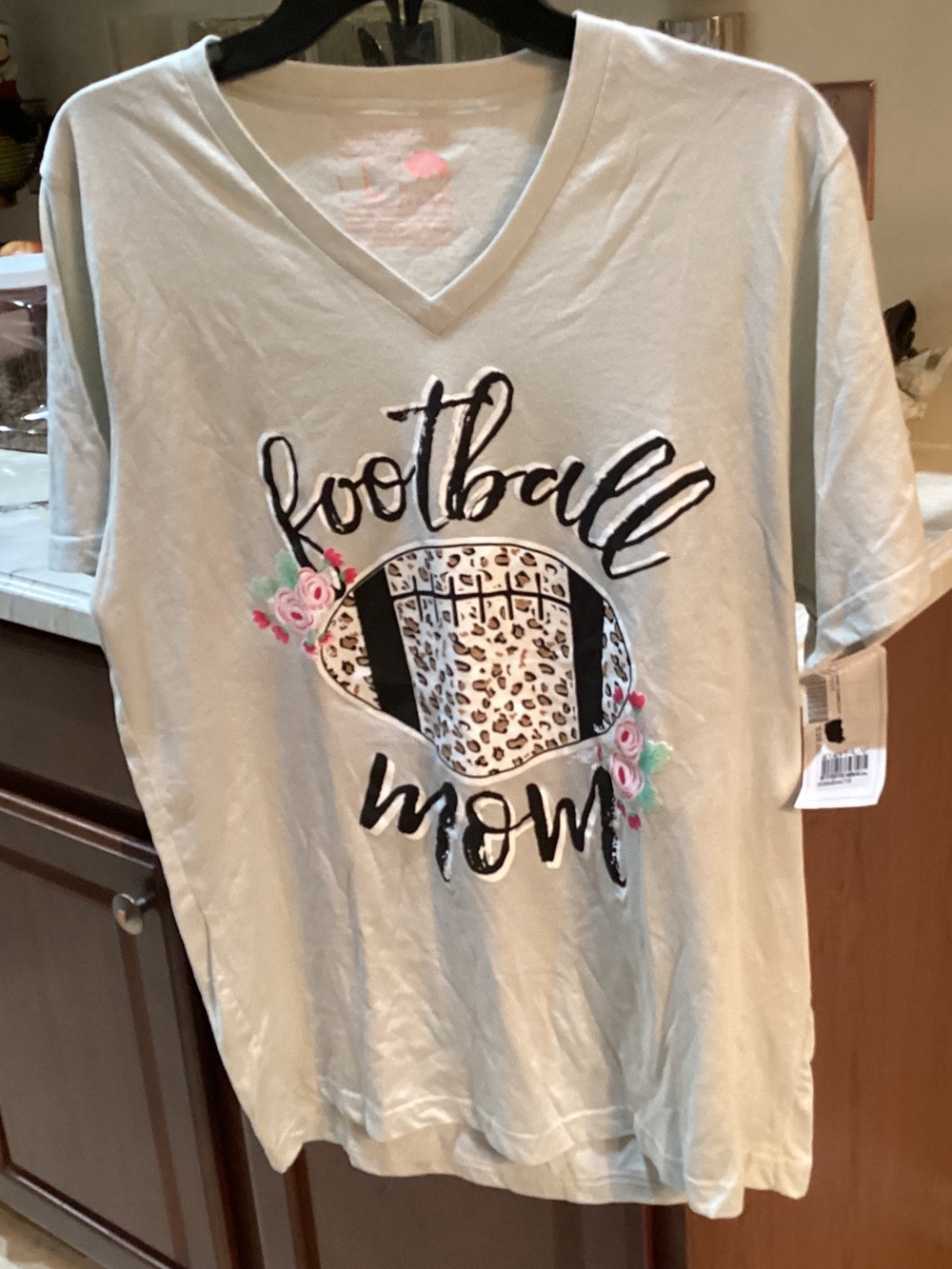 Football Mom Short Sleeve V-Neck Tee - Sage
